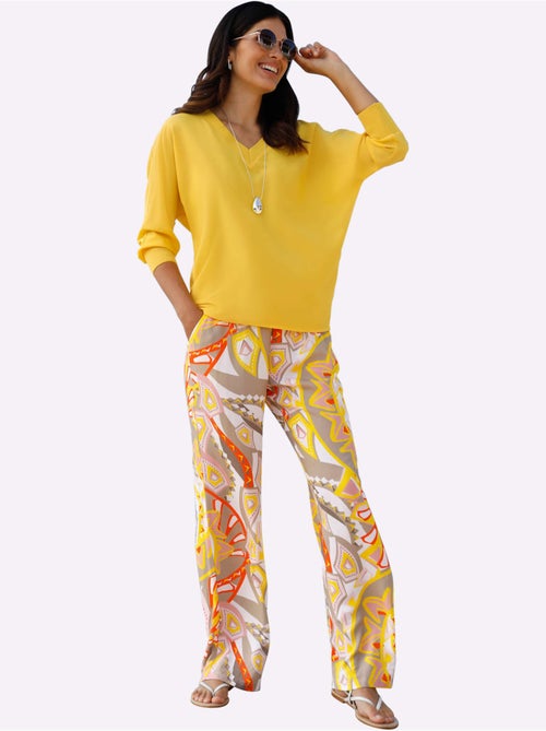 Pantalon ample à motifs géométriques avec ceinture élastique et poches - taille courte - moda vilona - Kiabi