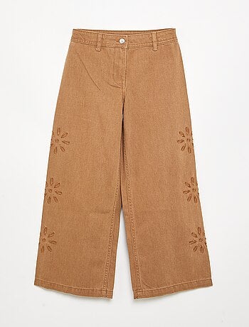 Pantalon ample avec broderies 'fleurs'