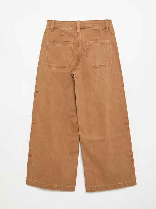 Pantalon ample avec broderies 'fleurs' - Kiabi
