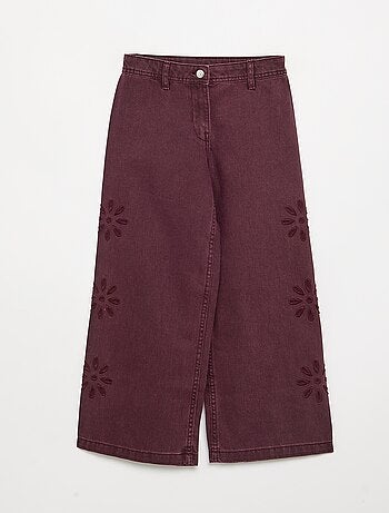 Pantalon ample avec broderies 'fleurs'