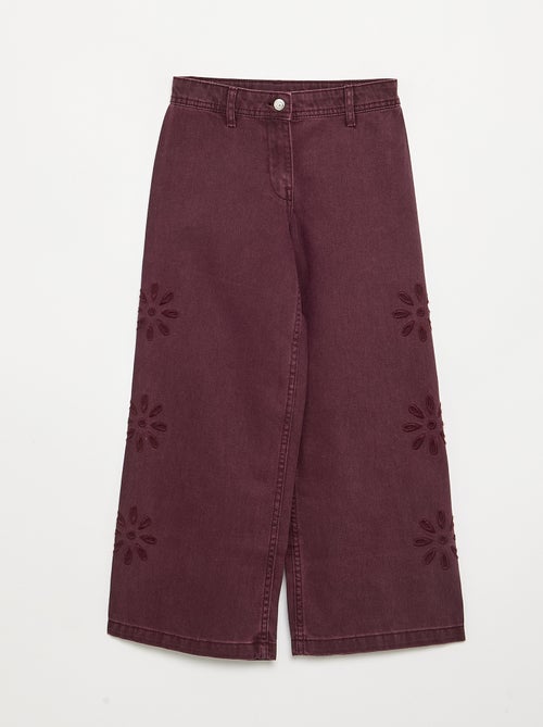 Pantalon ample avec broderies 'fleurs' - Kiabi