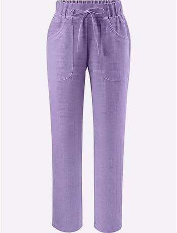 Pantalon ample en imitation lin avec ceinture élastique et poches - Taille standard - Moda Vilona