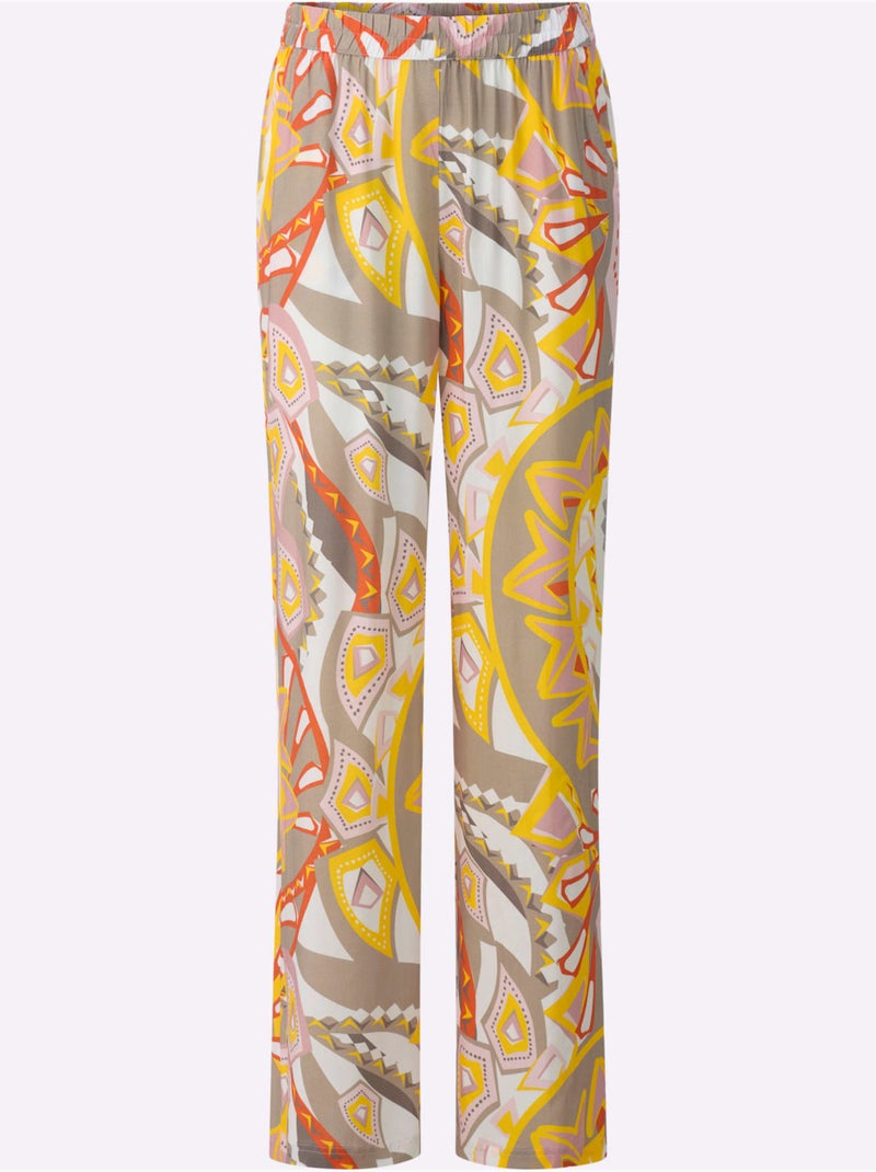 Pantalon ample avec ceinture élastique et motifs floraux - Taille standard - Moda Vilona Blanc Jaune Blanc - Kiabi