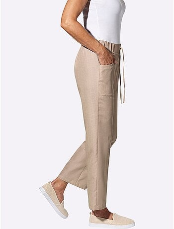 Pantalon ample en imitation lin avec ceinture élastique et poches - Taille standard - Moda Vilona