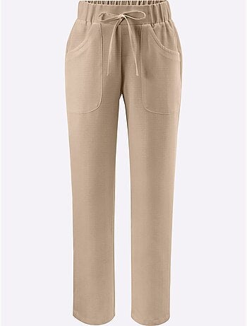 Pantalon ample en imitation lin avec ceinture élastique et poches - Taille standard - Moda Vilona