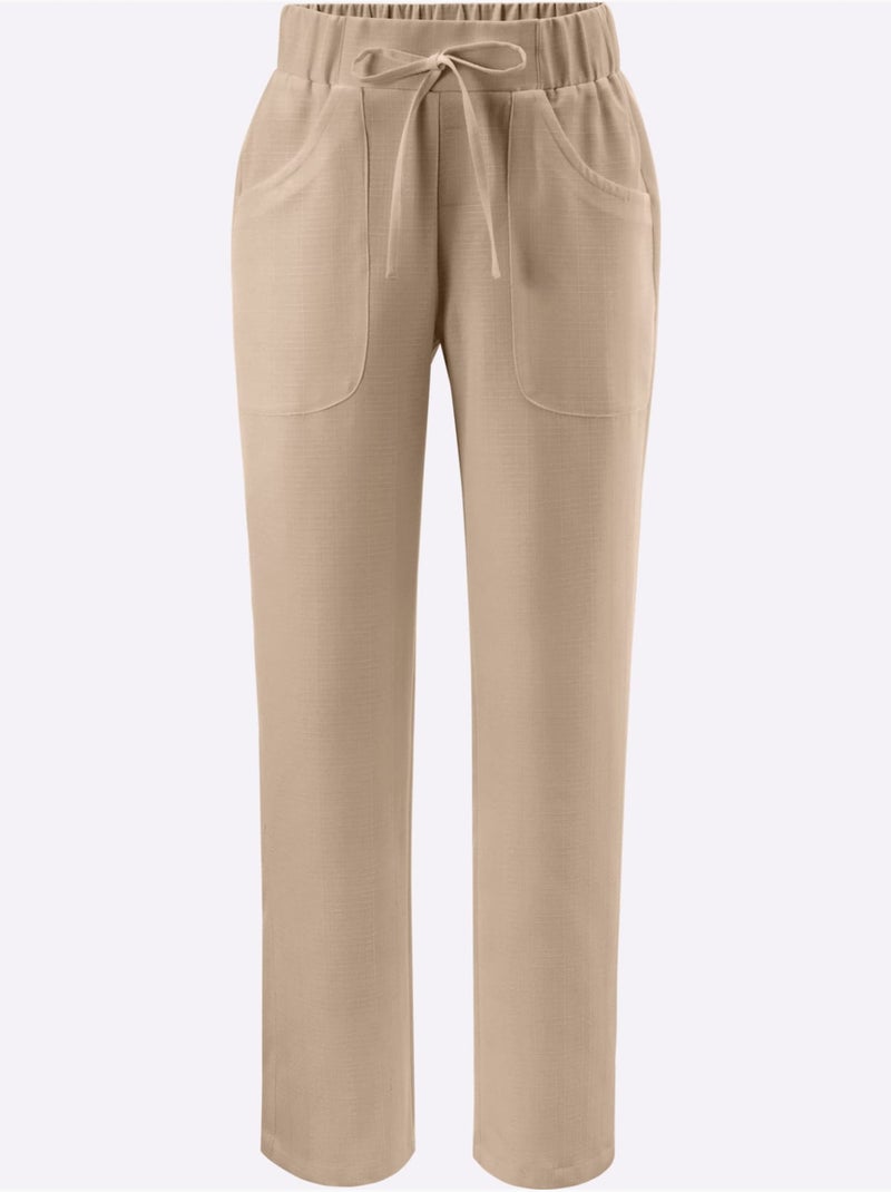 Pantalon ample avec ceinture élastique et poches à l'avant - Taille standard - Moda Vilona Beige - Kiabi