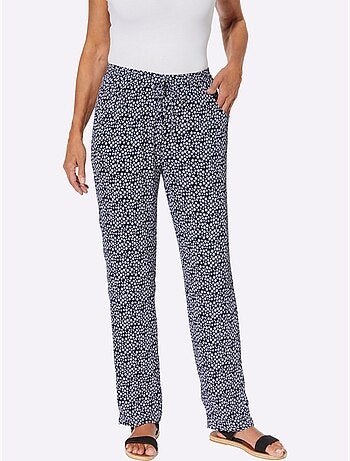 Pantalons fluides à poches avec ceinture élastique et motifs fleuris - taille courte - moda vilona