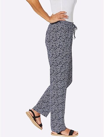 Pantalons fluides à poches avec ceinture élastique et motifs fleuris - taille courte - moda vilona