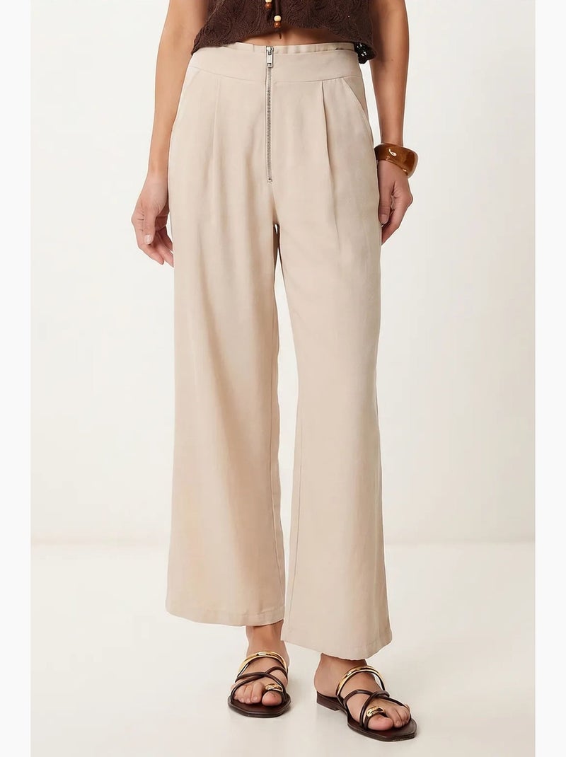 Pantalon ample en crêpe à taille haute istanbul Beige argile - Kiabi