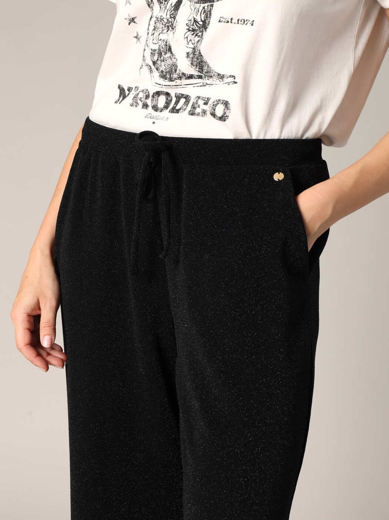 Pantalon ample et fluide en maille brillante
 'Deeluxe' Noir - Kiabi