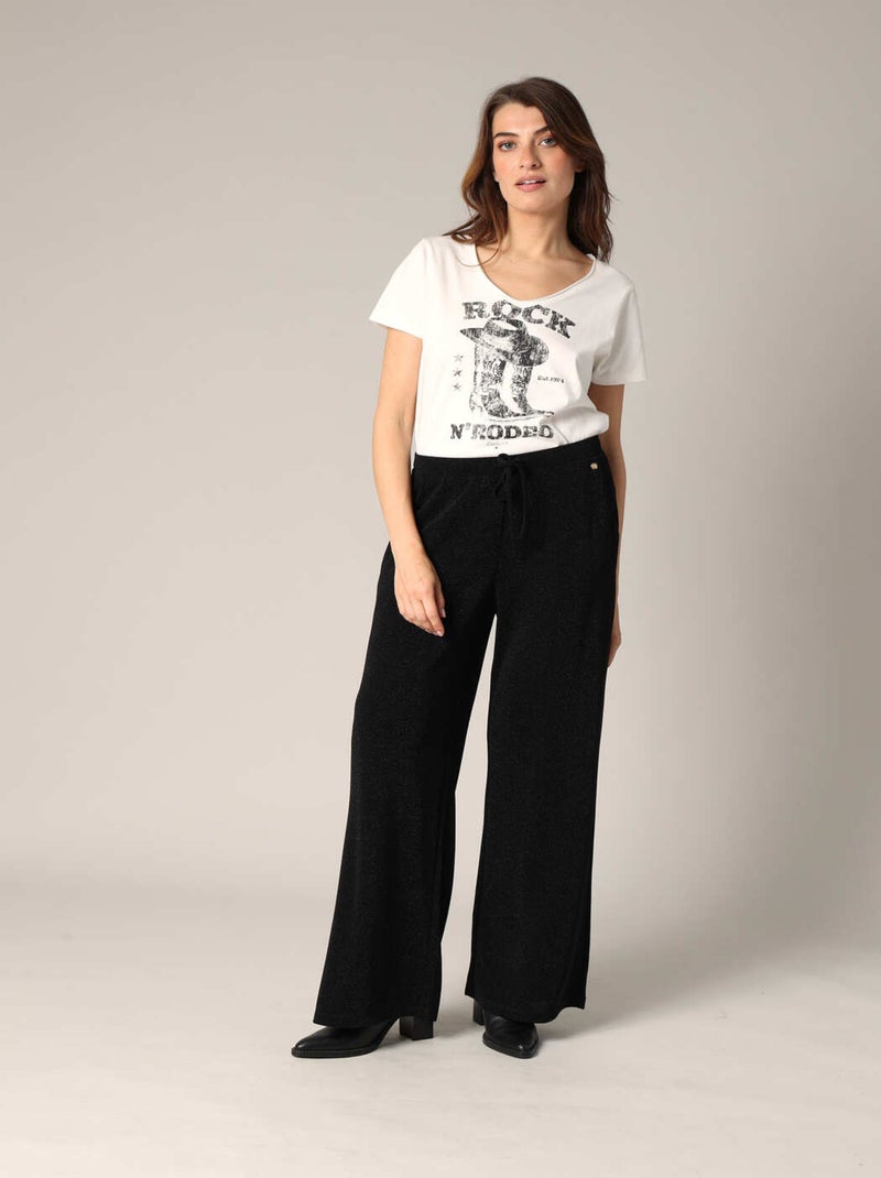 Pantalon ample et fluide en maille brillante
 'Deeluxe' Noir - Kiabi
