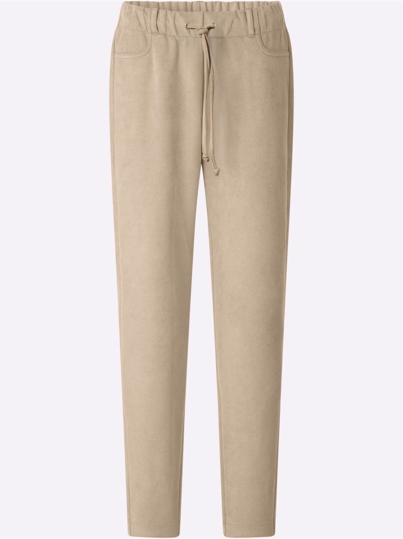 Pantalon au toucher velouté - taille courte - moda vilona Beige - Kiabi