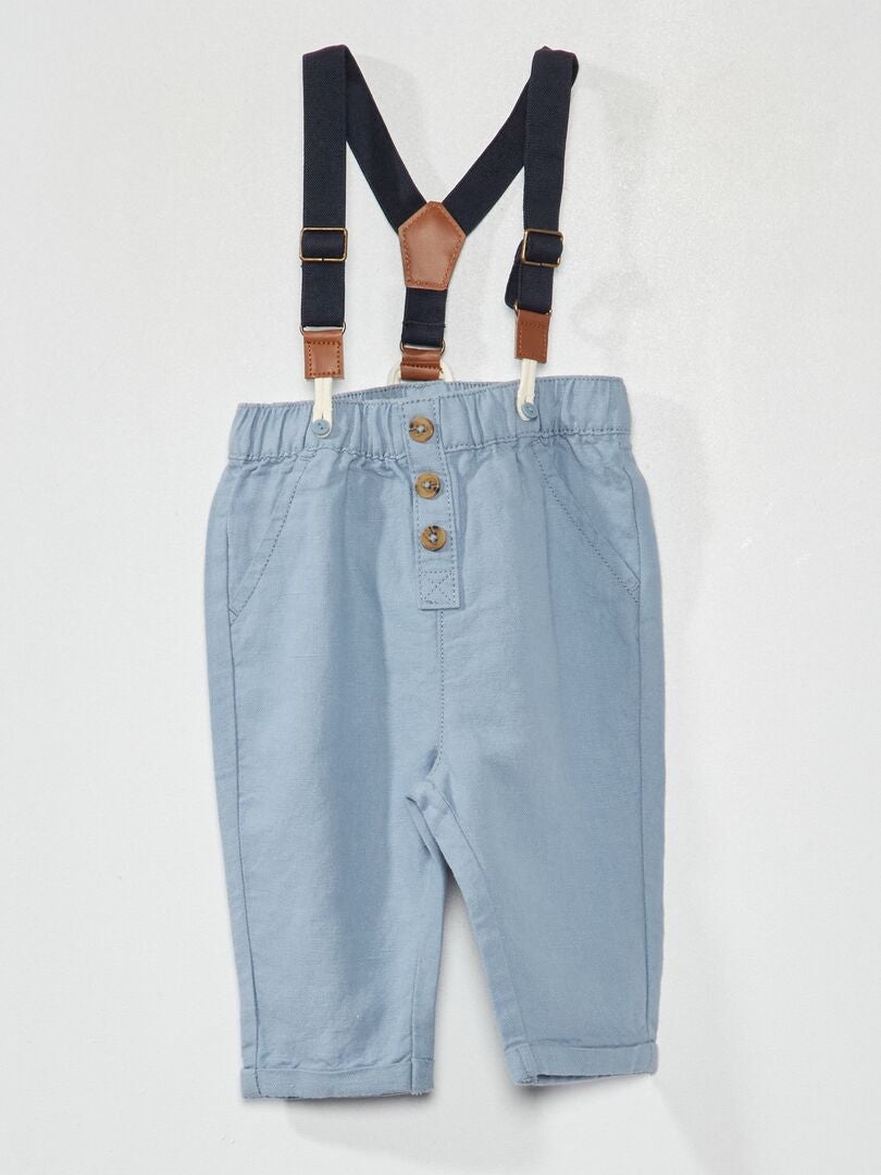 Pantalon avec bretelles amovibles bleu denim - Kiabi