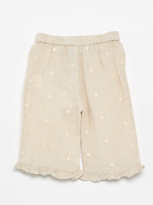 Pantalon avec broderies fleurs - Kiabi