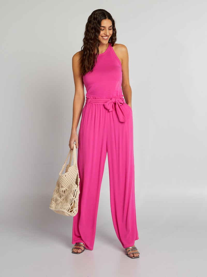 Pantalon avec ceinture à nouer Rose - Kiabi