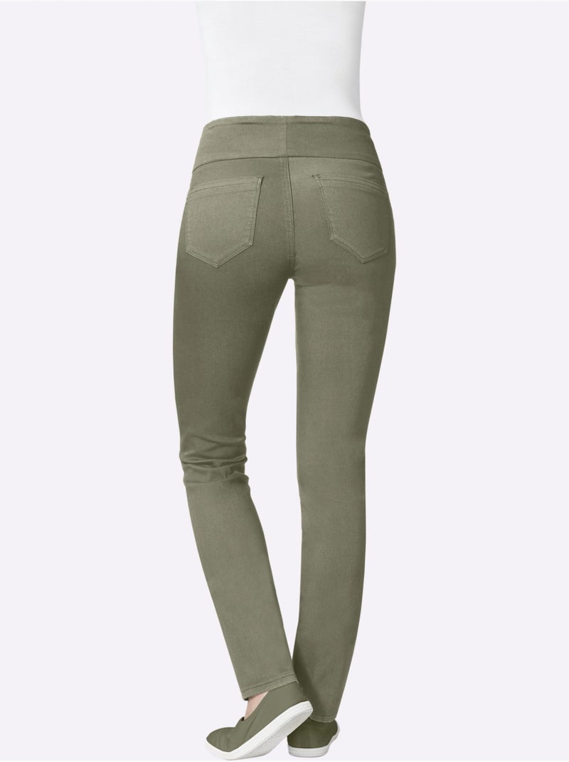 Pantalon avec ceinture élastique et fausses poches avant - Taille courte - Witt Kaki - Kiabi