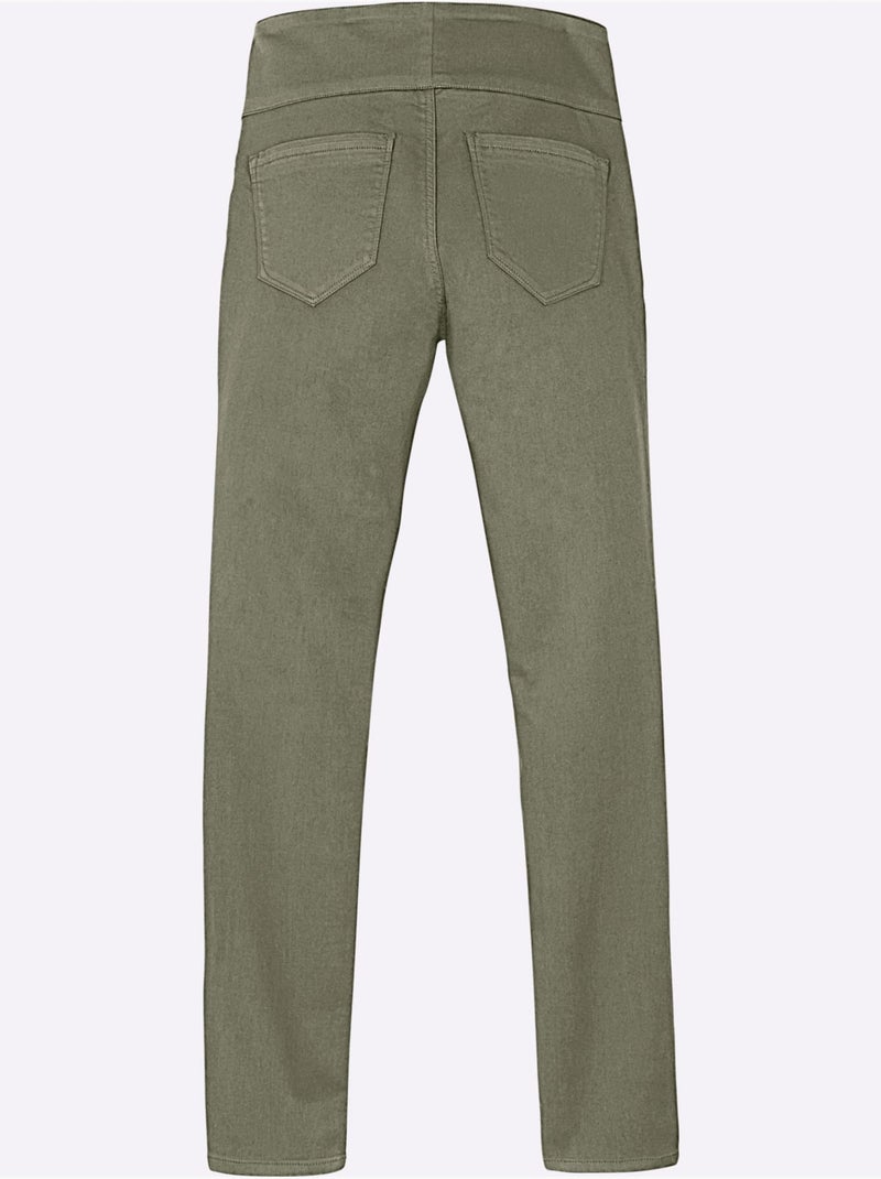 Pantalon avec ceinture élastique et fausses poches avant - Taille courte - Witt Kaki - Kiabi
