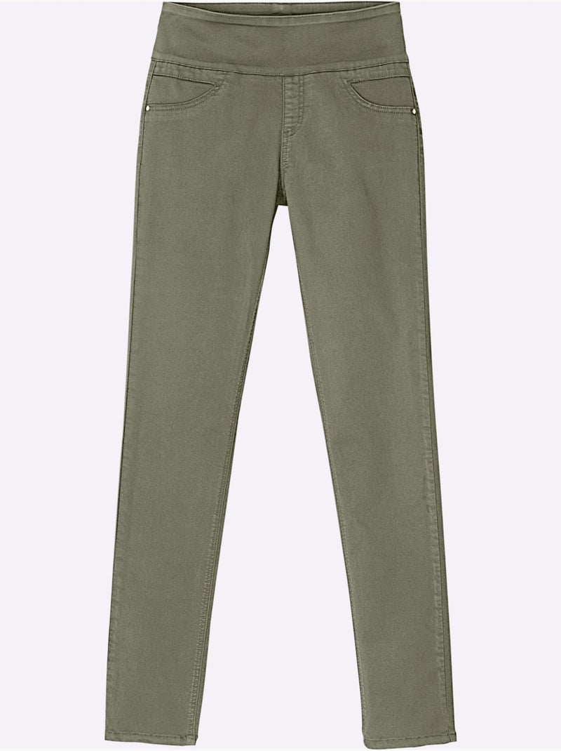 Pantalon avec ceinture élastique et fausses poches avant - Taille courte - Witt Kaki - Kiabi