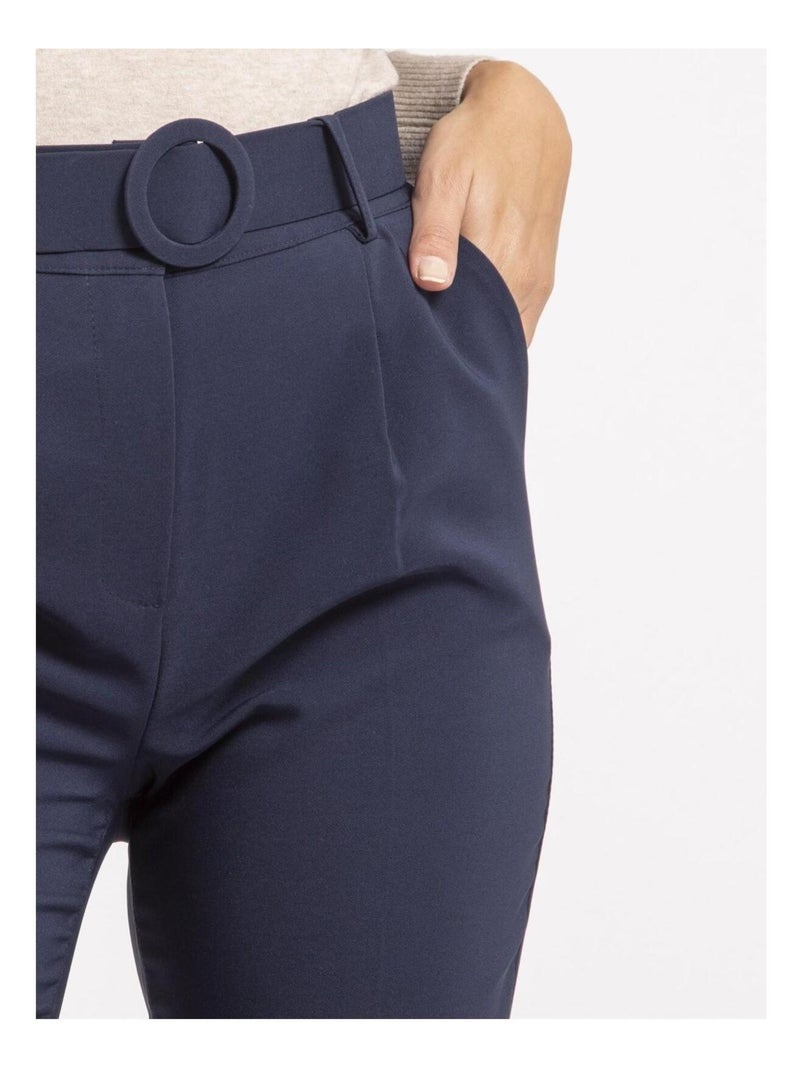 Pantalon avec ceinture EMILIAN Bleu marine - Kiabi
