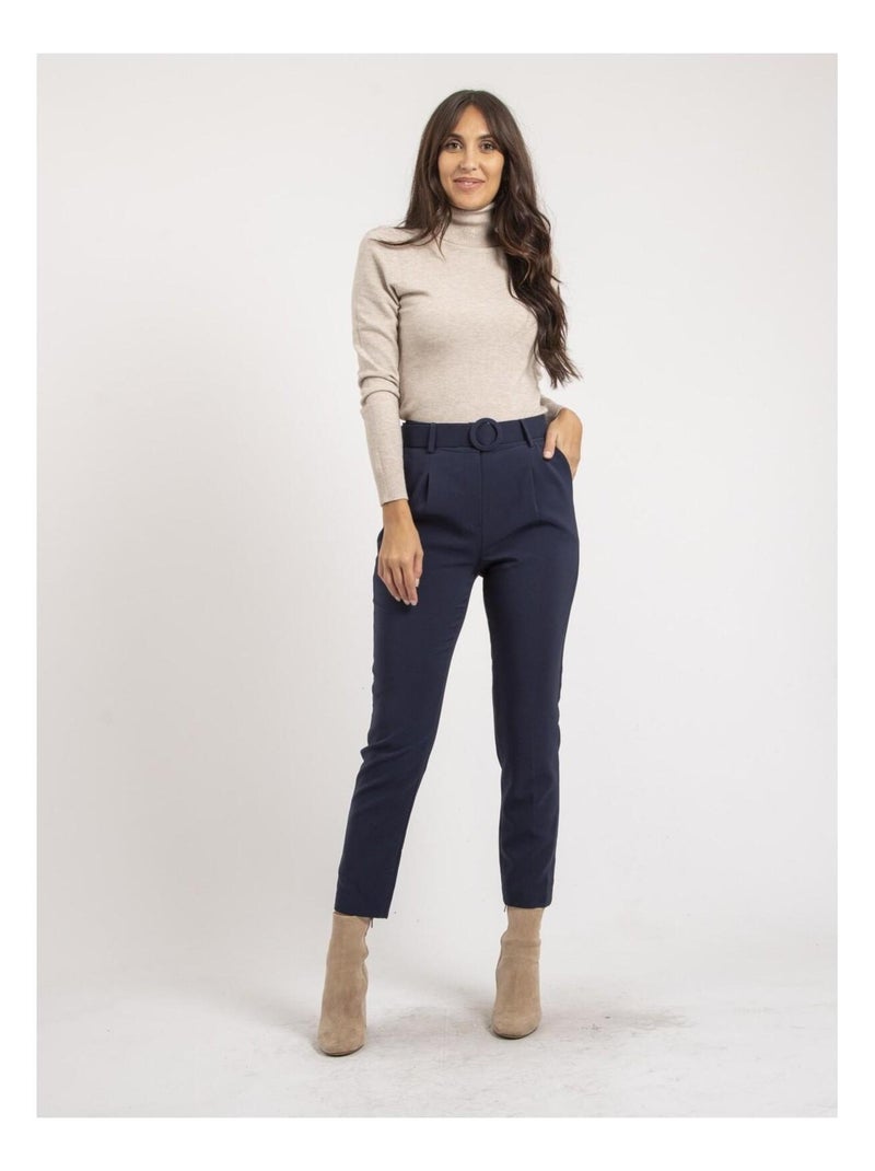 Pantalon avec ceinture EMILIAN Bleu marine - Kiabi
