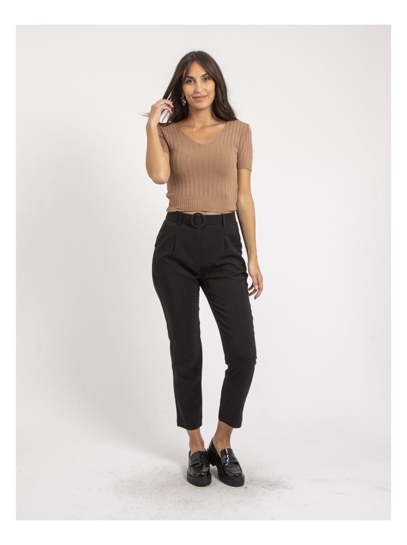 Pantalon avec ceinture EMILIAN Noir - Kiabi