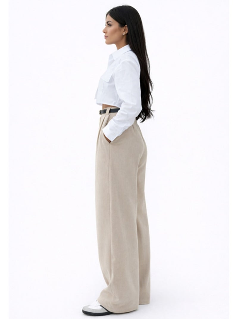 Pantalon Avec Ceinture Kebello Beige - Kiabi