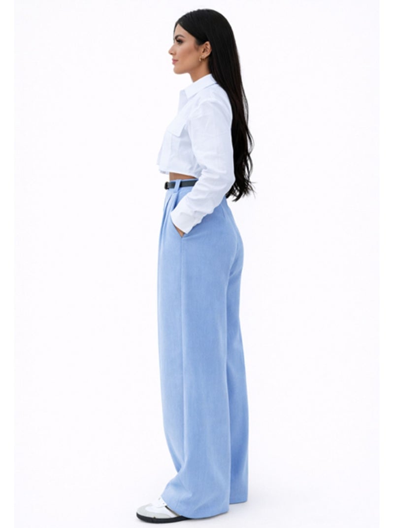 Pantalon Avec Ceinture Kebello Bleu ciel - Kiabi