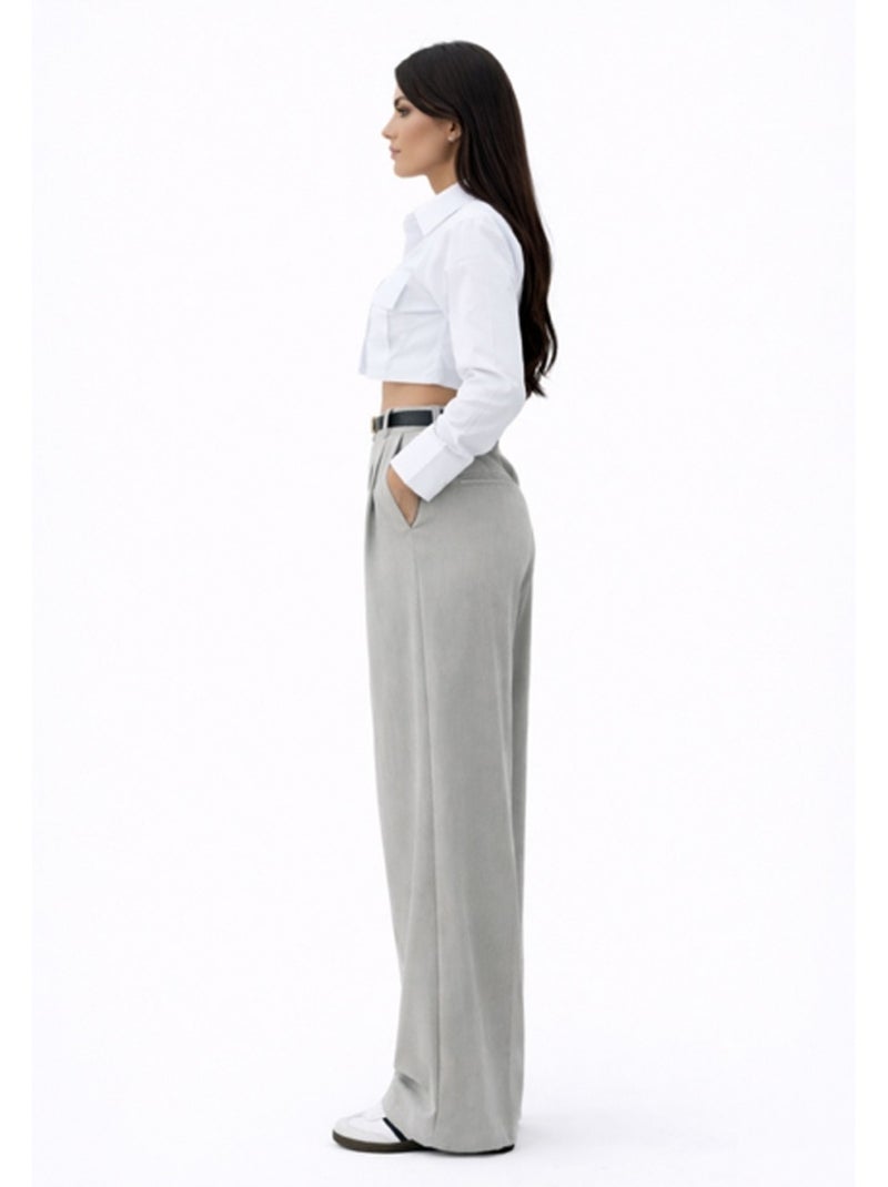Pantalon Avec Ceinture Kebello Gris - Kiabi