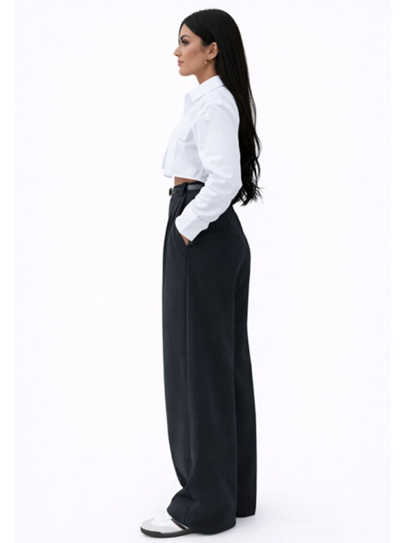 Pantalon Avec Ceinture Kebello Noir Noir - Kiabi