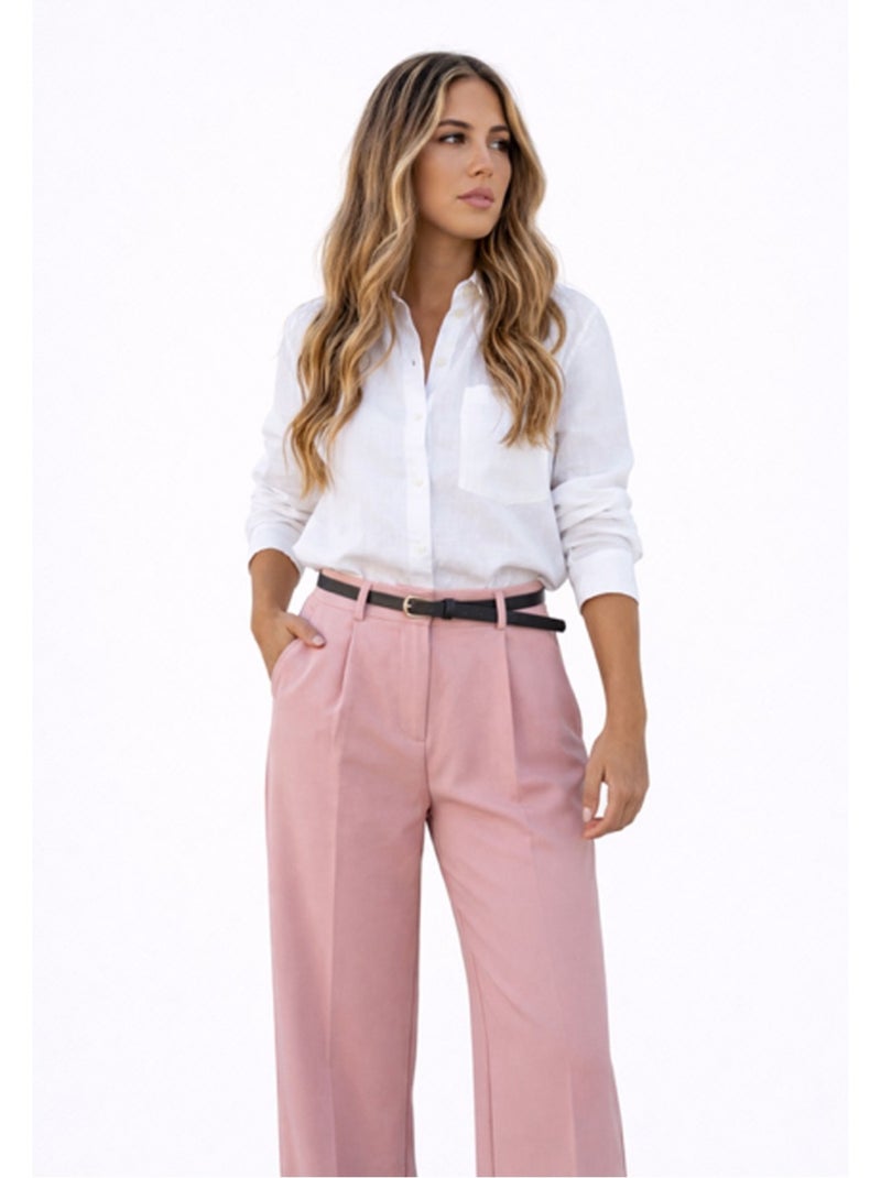 Pantalon Avec Ceinture Kebello Rose - Kiabi