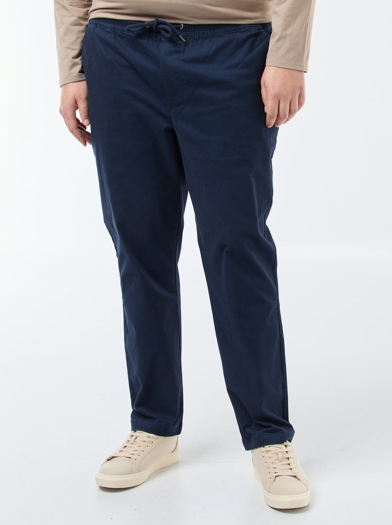 Pantalon avec cordons en coton uni Bleu - Kiabi