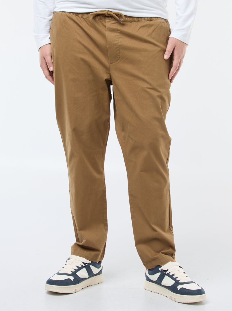 Pantalon avec cordons en coton uni Marron - Kiabi