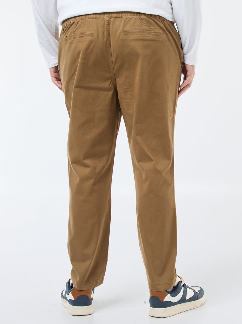 Pantalon avec cordons en coton uni Marron - Kiabi
