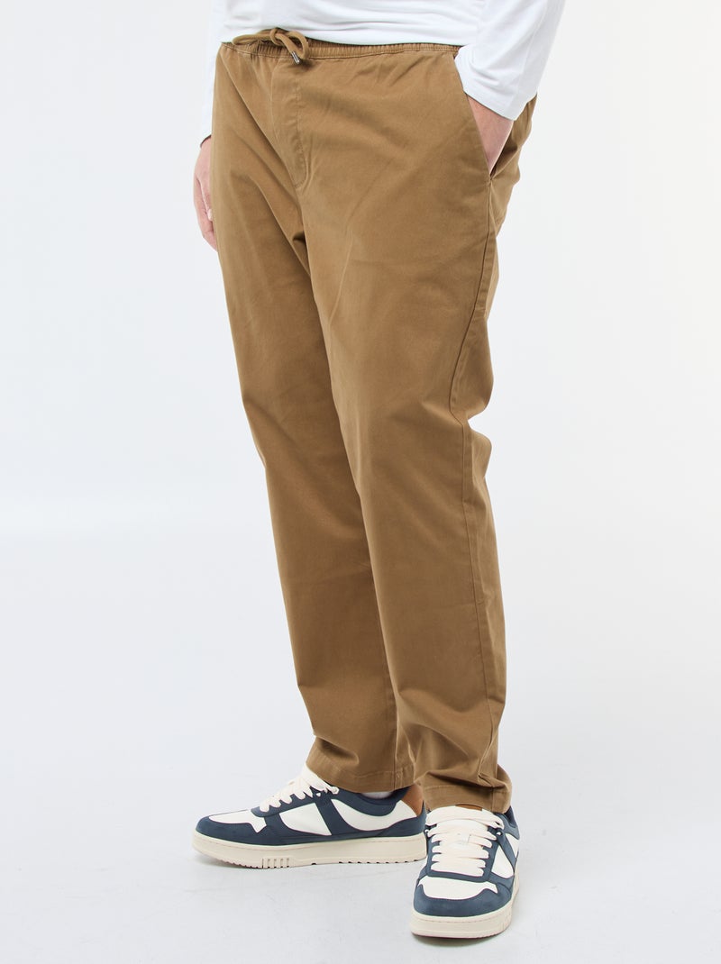 Pantalon avec cordons en coton uni Marron - Kiabi