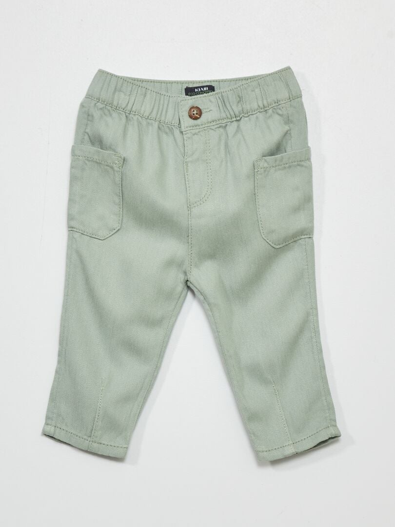 Pantalon avec larges poches plaquées vert gris - Kiabi
