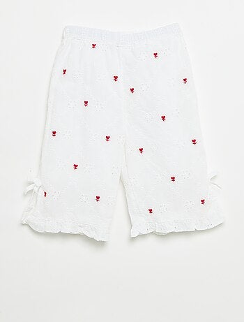 Pantalon avec nœuds fantaisie et broderies anglaises