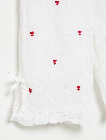 Pantalon avec nœuds fantaisie et broderies anglaises