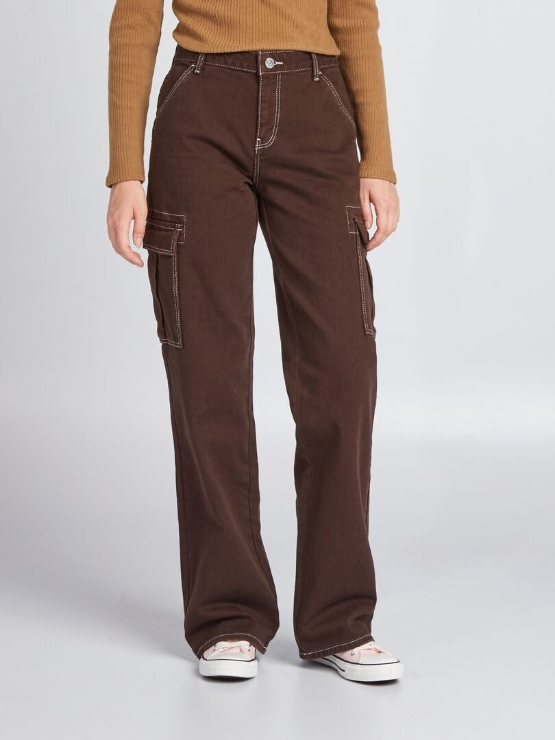 Pantalon avec poches à rabats Marron - Kiabi