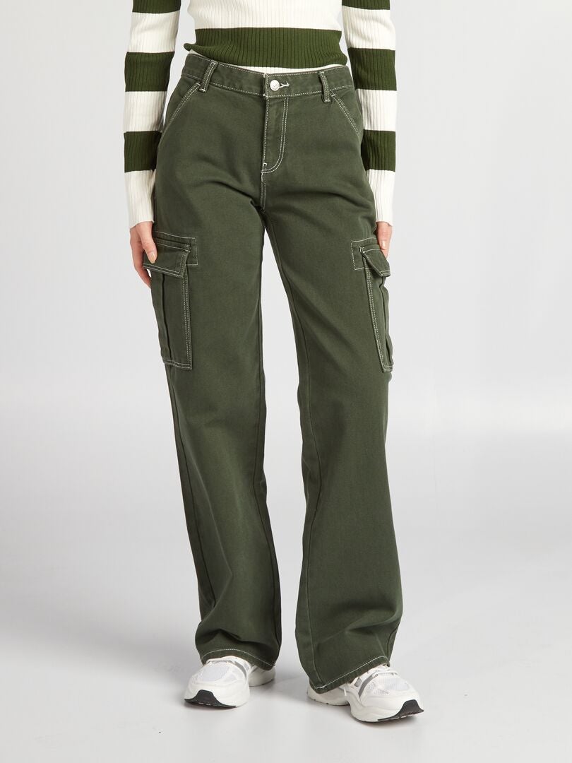 Pantalon avec poches à rabats Vert - Kiabi