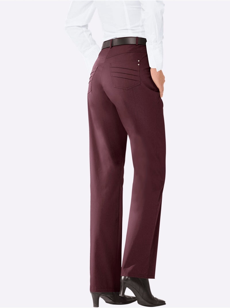 Pantalon avec poches et ceinture élastique latérale - Taille longue - Witt Bordeaux - Kiabi