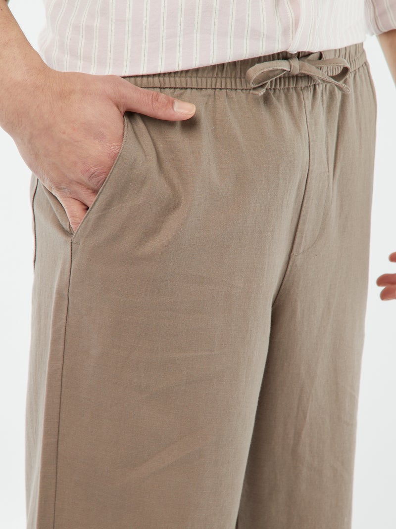Pantalon avec taille élastiquée et liens à nouer Beige - Kiabi