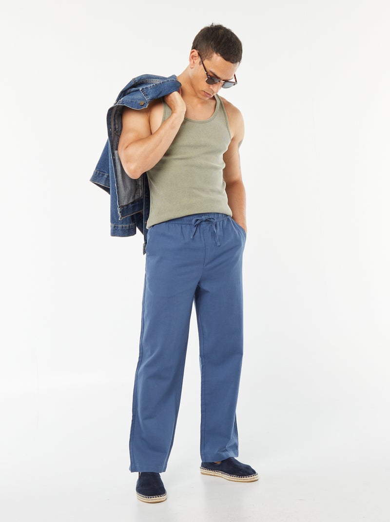 Pantalon avec taille élastiquée et liens à nouer Bleu - Kiabi