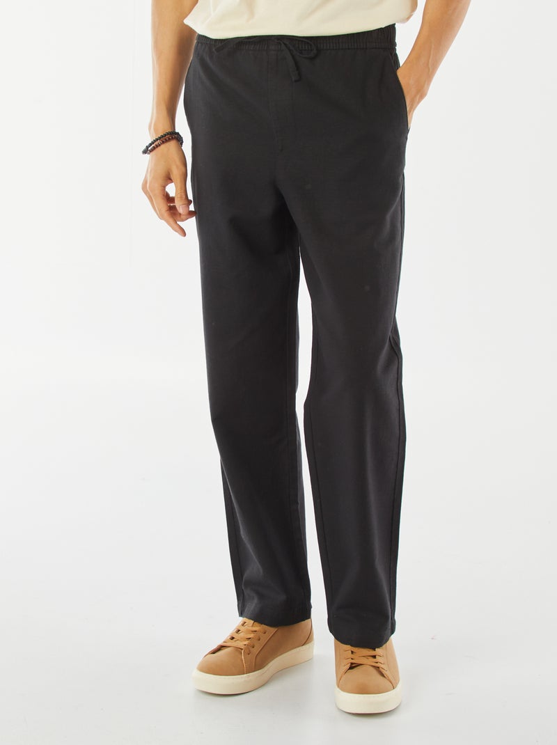 Pantalon avec taille élastiquée et liens à nouer Noir - Kiabi