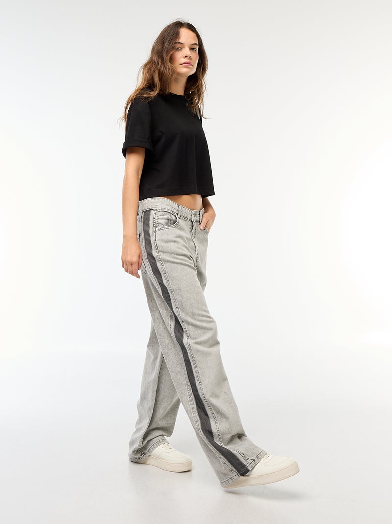 Pantalon baggy contrastant Gris - Kiabi