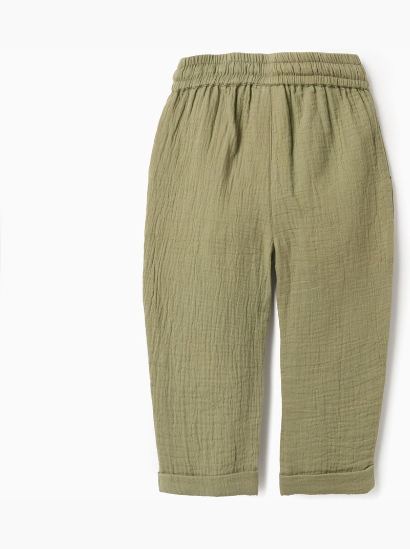 Pantalon baggy en gaze de coton Vert foncé - Kiabi