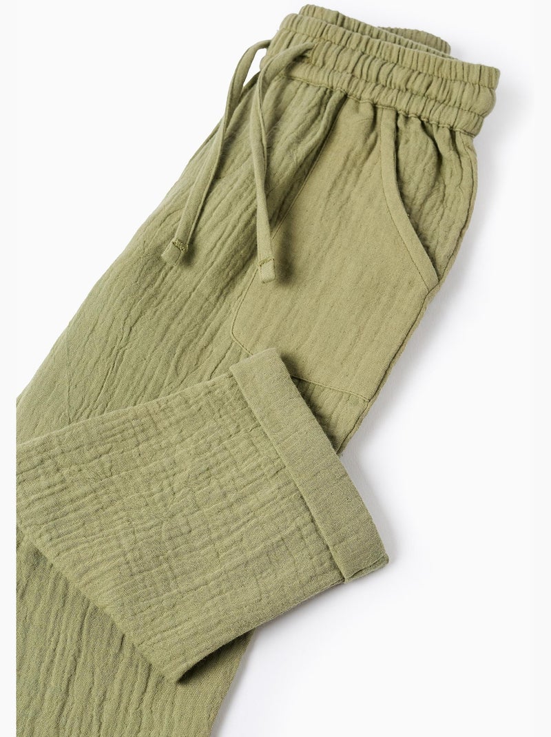 Pantalon baggy en gaze de coton Vert foncé - Kiabi