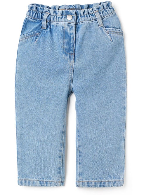 Pantalon baggy en jean à taille paperbag - Kiabi