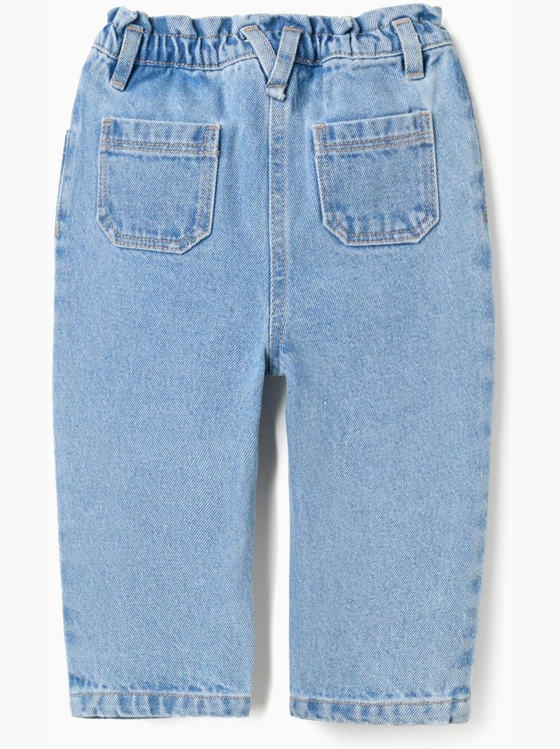 Pantalon baggy en jean à taille paperbag Bleu clair - Kiabi