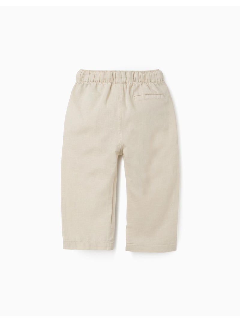 Pantalon baggy en lin avec cordon de serrage Beige clair - Kiabi