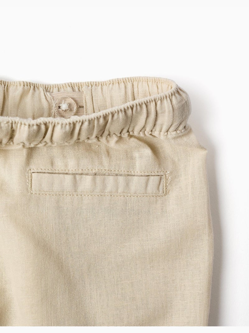 Pantalon baggy en lin avec cordon de serrage Beige clair - Kiabi